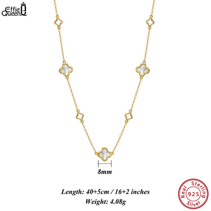 Gargantilla de plata S925 con diseño de trébol de cuatro hojas y hebra de conchas, estilo natural, regalo elegante para uso informal