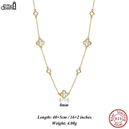 Gargantilla de plata S925 con diseño de trébol de cuatro hojas y hebra de conchas, estilo natural, regalo elegante para uso informal