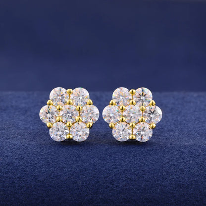 Aretes de moissanita diseño floral de 6 diamantes