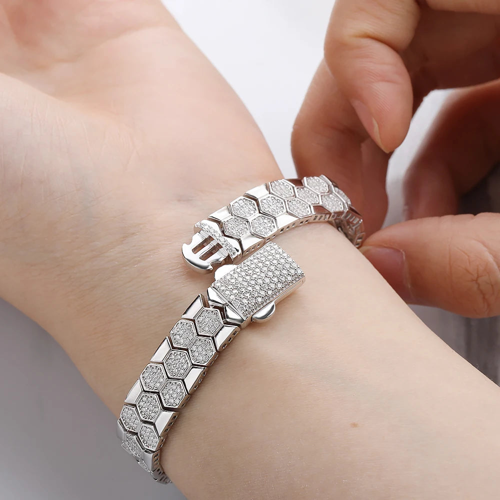Pulsera de moissanita diseño de panal