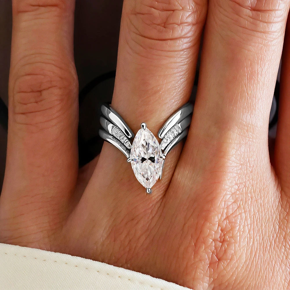 BXINY-Conjunto de anillos de moissanita de corte marquesa, placa de plata S925, oro de 18 quilates para mujer, certificado GRA, diamante de laboratorio, boda, regalos, joyería