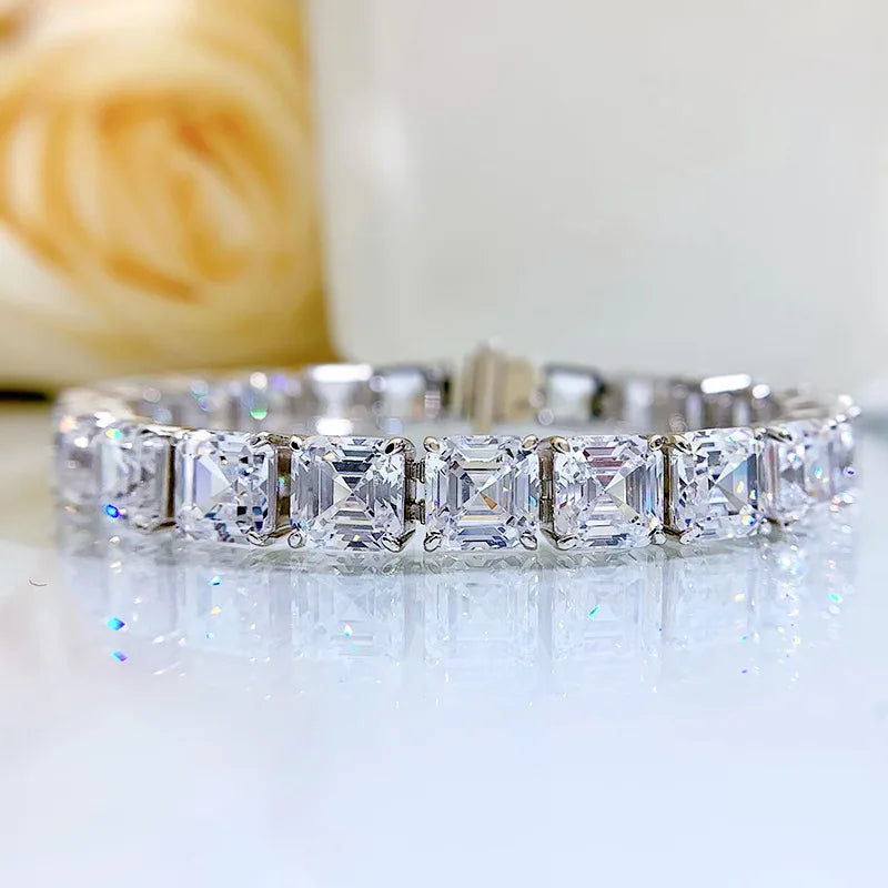 Pulsera de moissanita de corte Asscher
