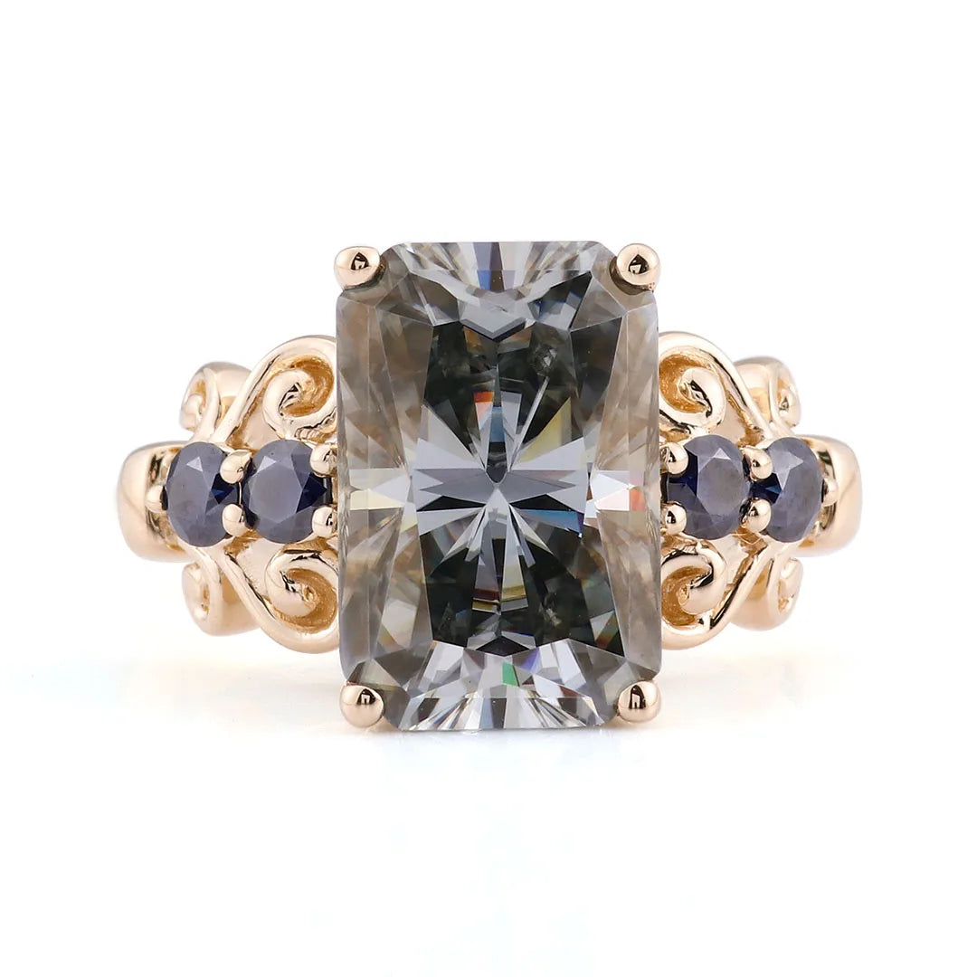 Anillos llamativos de moissanita gris provenzoso para mujer, joyería DIY de lujo de 14K, anillos de aniversario de 5,5 quilates para graduación con GRA