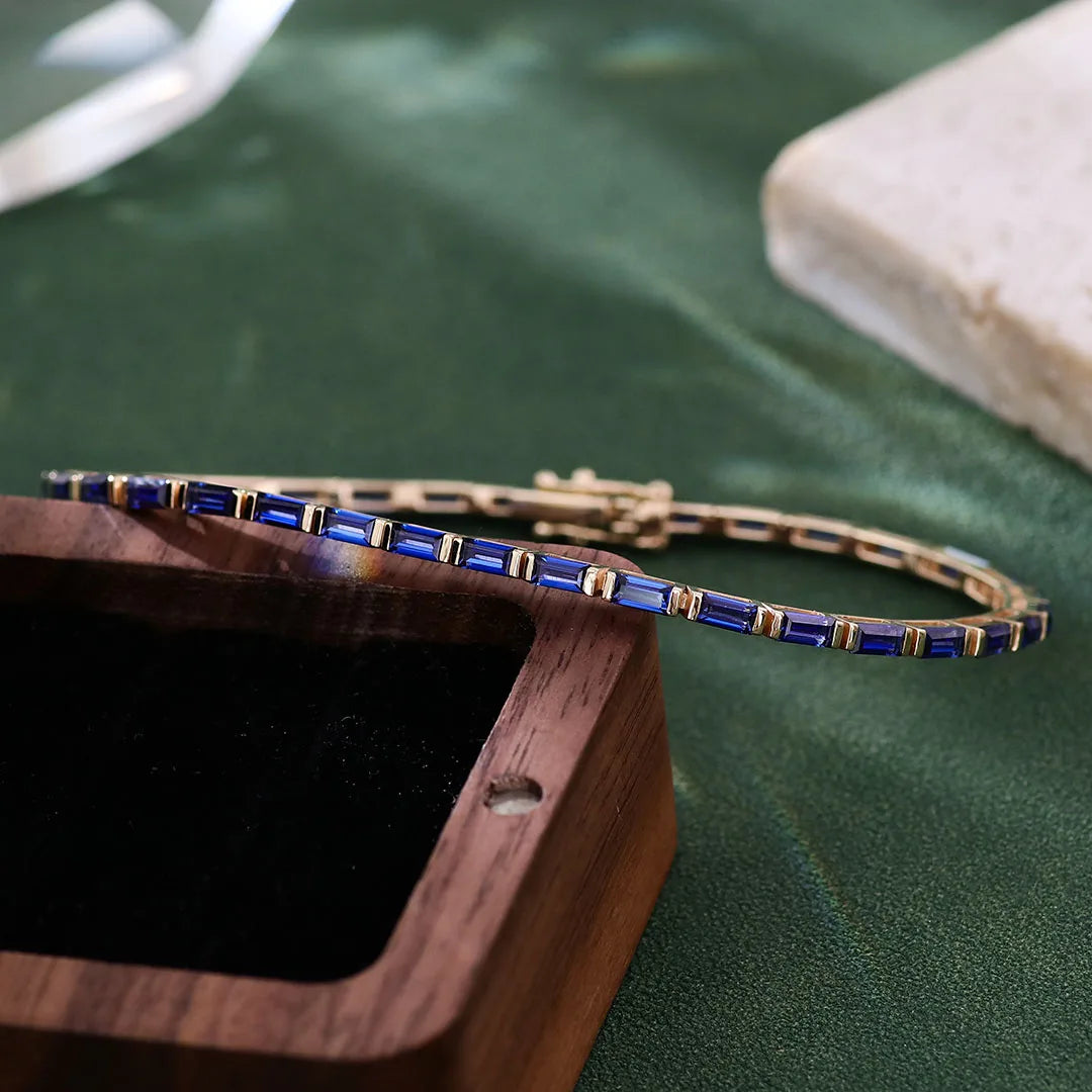 Pulseras de cadena de tenis de oro macizo de 10K/14K de Provenza, pulsera de zafiro de laboratorio con corte baguette para mujer, regalo personalizado de cumpleaños y aniversario