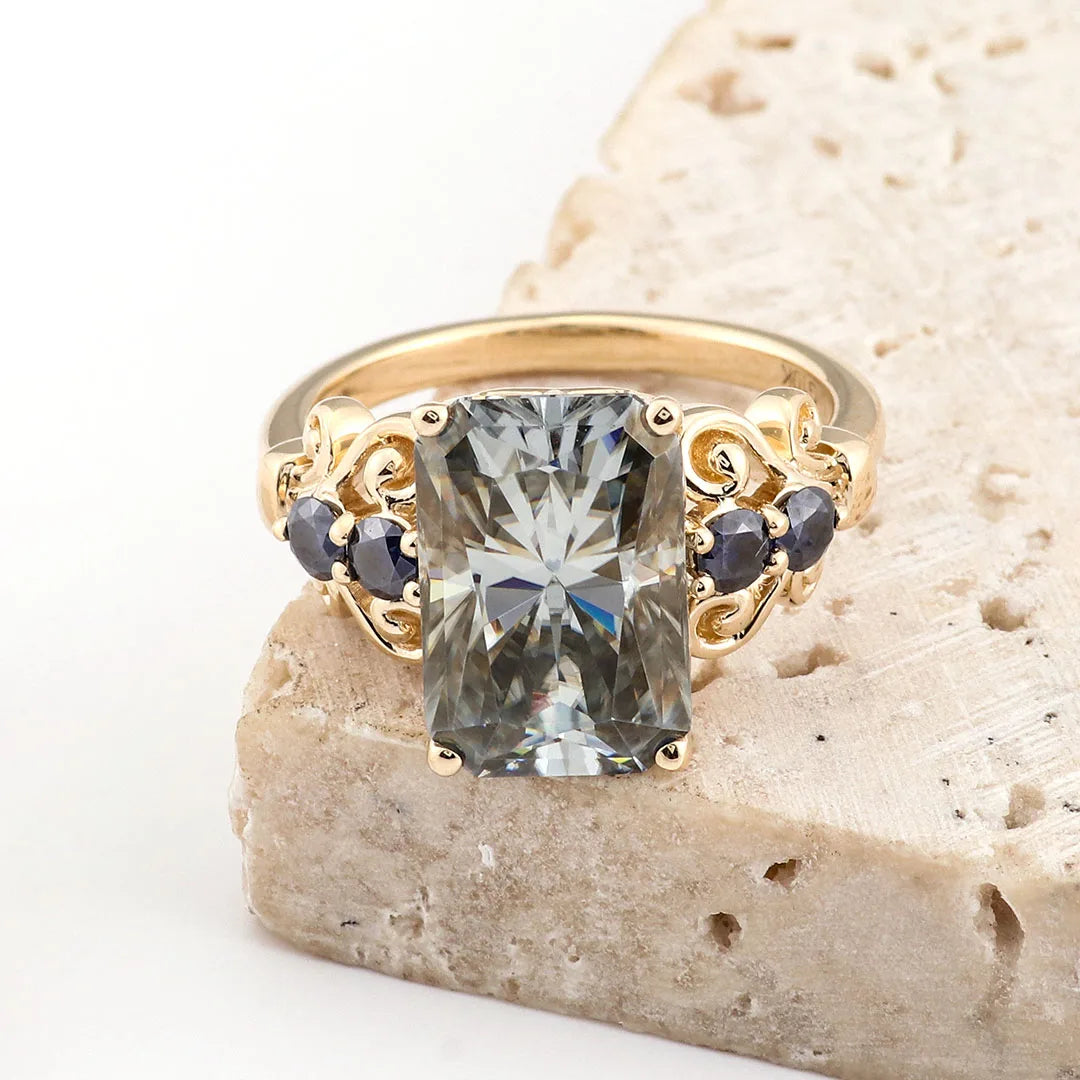 Anillos llamativos de moissanita gris provenzoso para mujer, joyería DIY de lujo de 14K, anillos de aniversario de 5,5 quilates para graduación con GRA