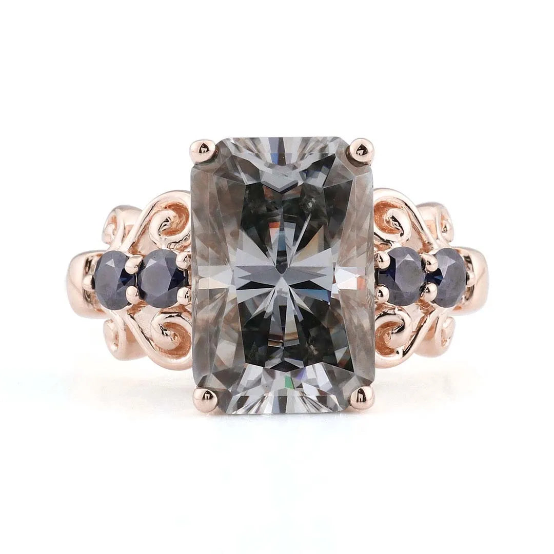 Anillos llamativos de moissanita gris provenzoso para mujer, joyería DIY de lujo de 14K, anillos de aniversario de 5,5 quilates para graduación con GRA