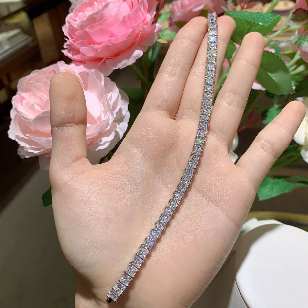 Pulsera de moissanita corte Princess 17cm