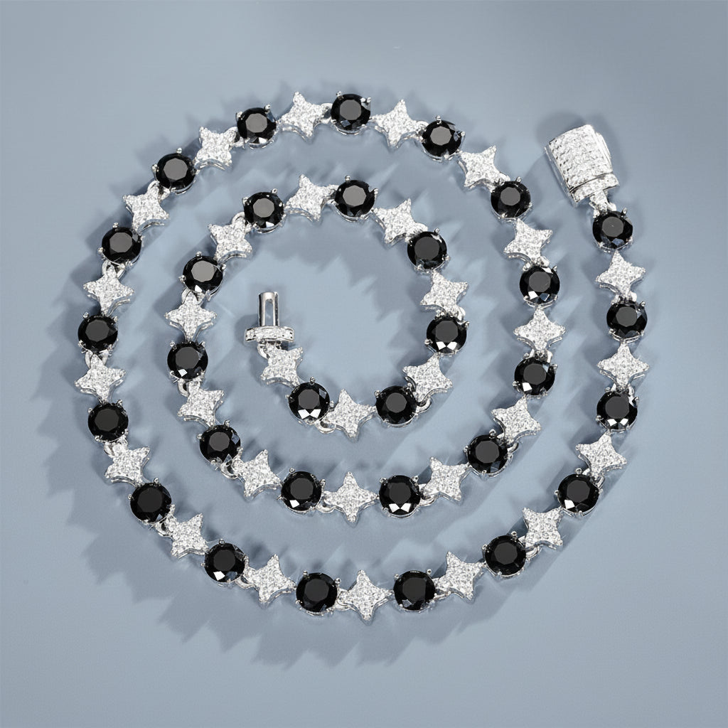 Cadena de tenis de moissanita redonda negra de 6,0mm