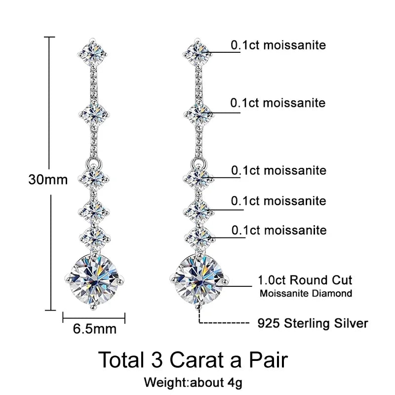 Pendientes colgantes de moissanita, 3 quilates
