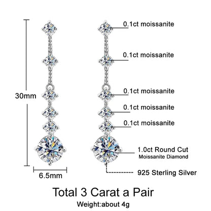 Pendientes colgantes de moissanita, 3 quilates