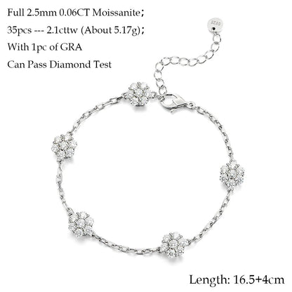 Pulsera de flores de plata de ley 925 con moissanita