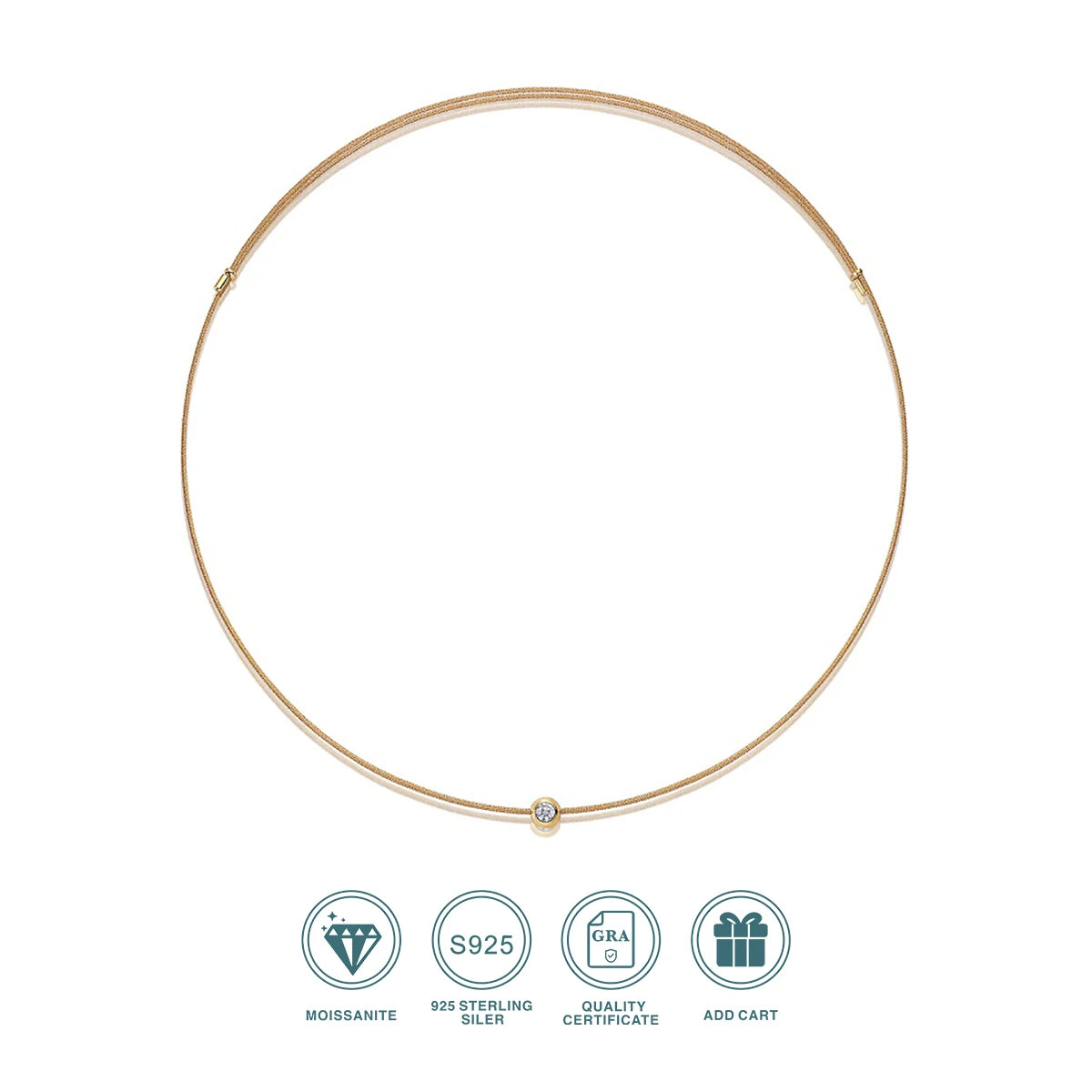 Gargantilla de plata 925 chapado en oro de 18k con moissanita