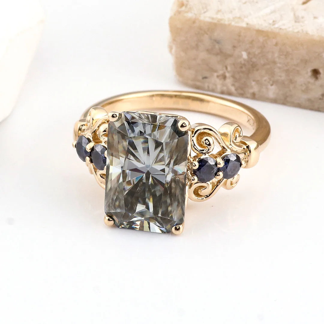 Anillos llamativos de moissanita gris provenzoso para mujer, joyería DIY de lujo de 14K, anillos de aniversario de 5,5 quilates para graduación con GRA