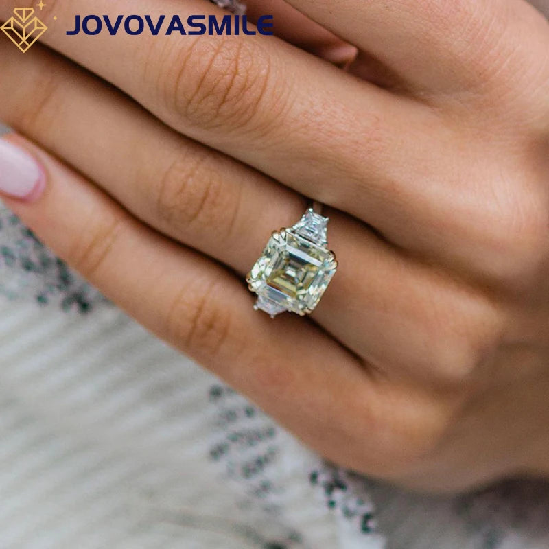 Anillo de mujer JOVOVASMILE moissanita amarilla 5 quilates 10x10mm corte Asscher Original 9k 18k oro blanco 585 joyería de dos tonos para fiesta