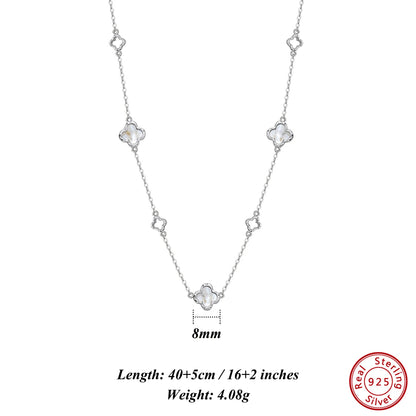 Gargantilla de plata S925 con diseño de trébol de cuatro hojas y hebra de conchas, estilo natural, regalo elegante para uso informal