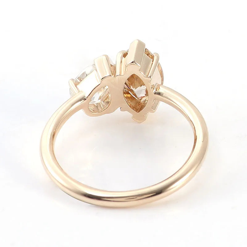 Anillos provenzales de moissanita Toi Et Moi de 10K/14K/18K para mujer, corte Marquesa, 1,5 CT, champán, Luruxy, anillos de compromiso, certificado GRA