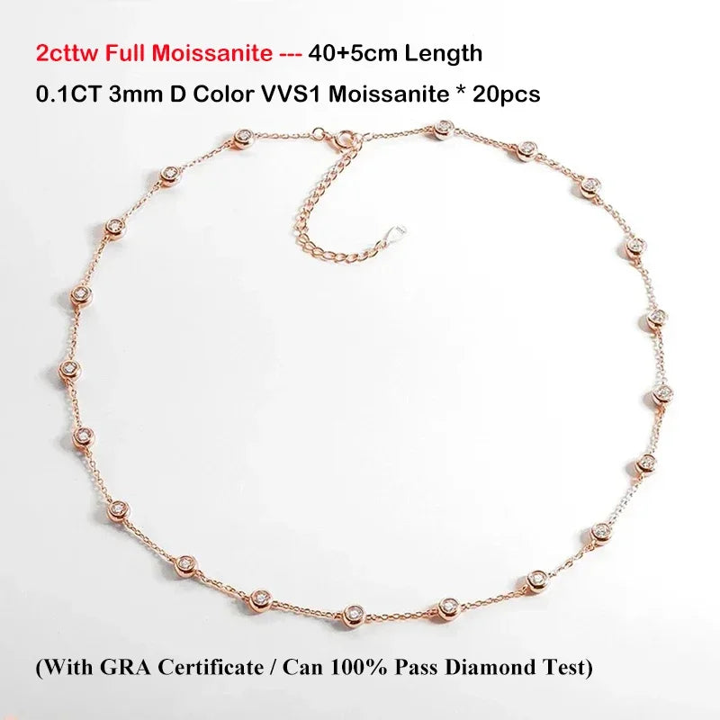 Cadena ajustable de plata de ley con moissanita 3mm