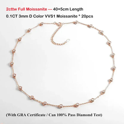 Cadena ajustable de plata de ley con moissanita 3mm