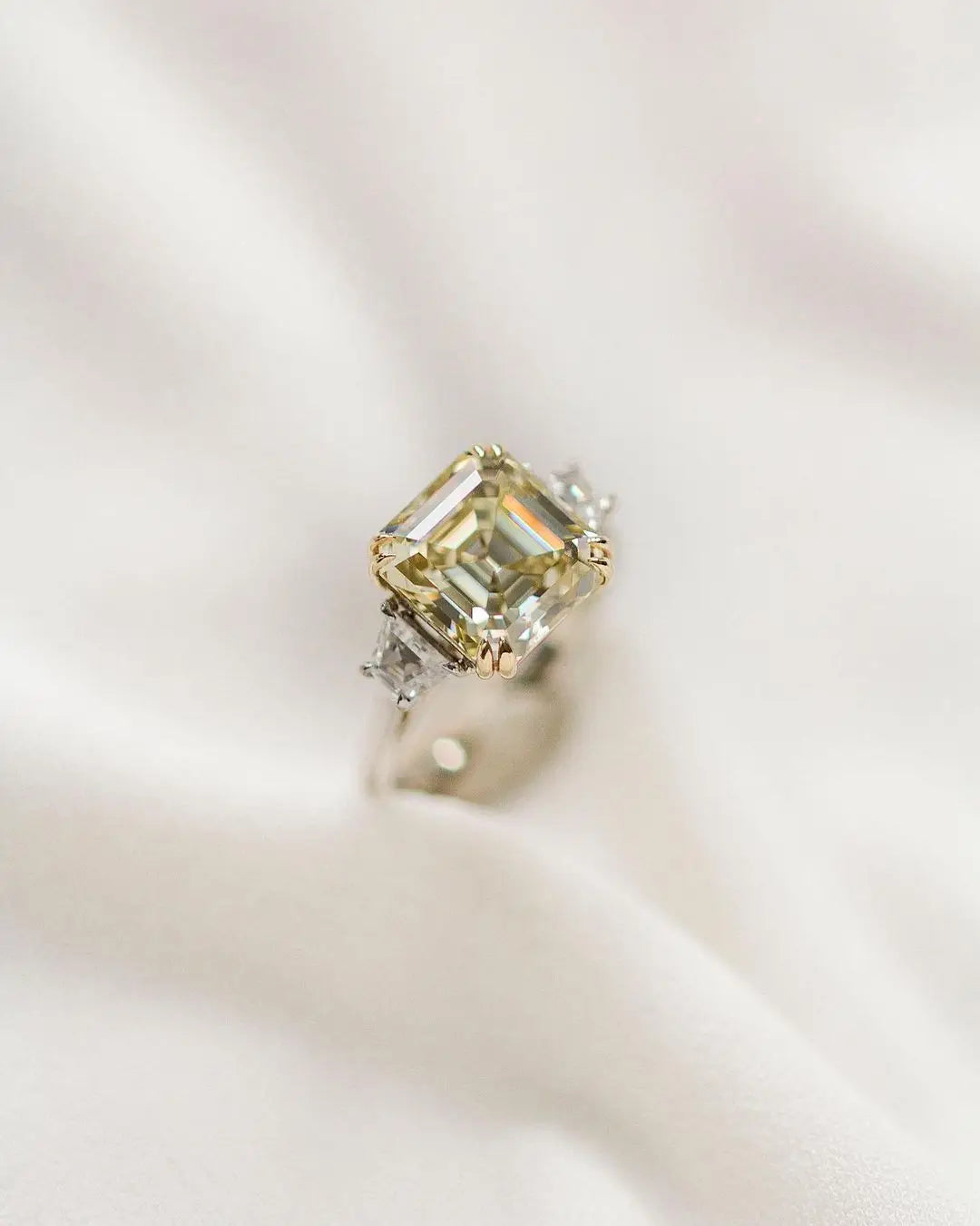 Anillo de mujer JOVOVASMILE moissanita amarilla 5 quilates 10x10mm corte Asscher Original 9k 18k oro blanco 585 joyería de dos tonos para fiesta