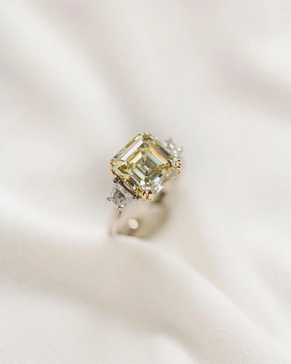 Anillo de mujer JOVOVASMILE moissanita amarilla 5 quilates 10x10mm corte Asscher Original 9k 18k oro blanco 585 joyería de dos tonos para fiesta