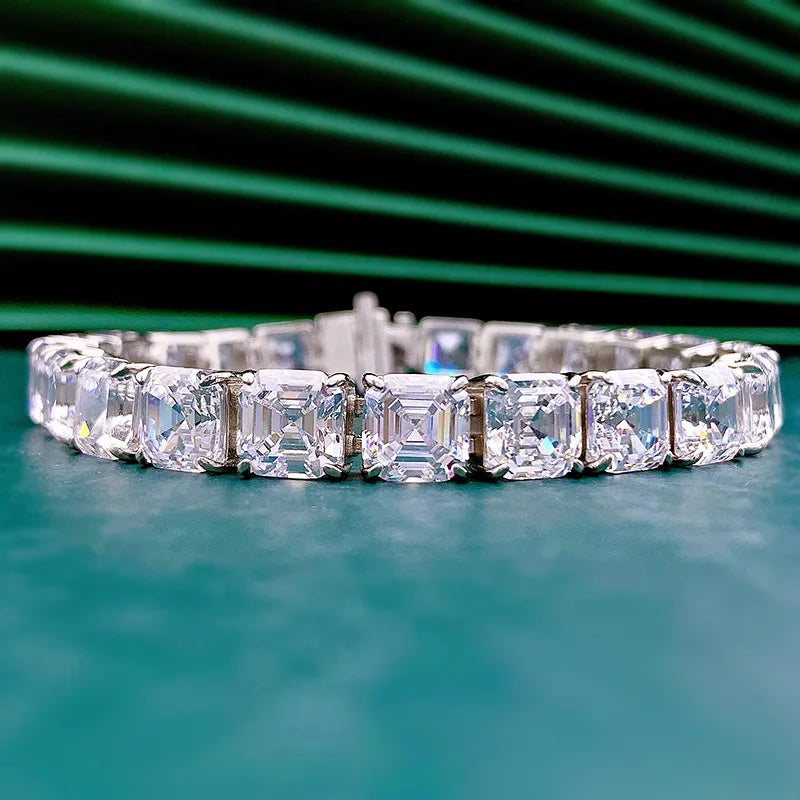 Pulsera de moissanita de corte Asscher