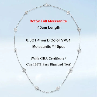 Cadena ajustable de plata de ley con moissanita 3mm
