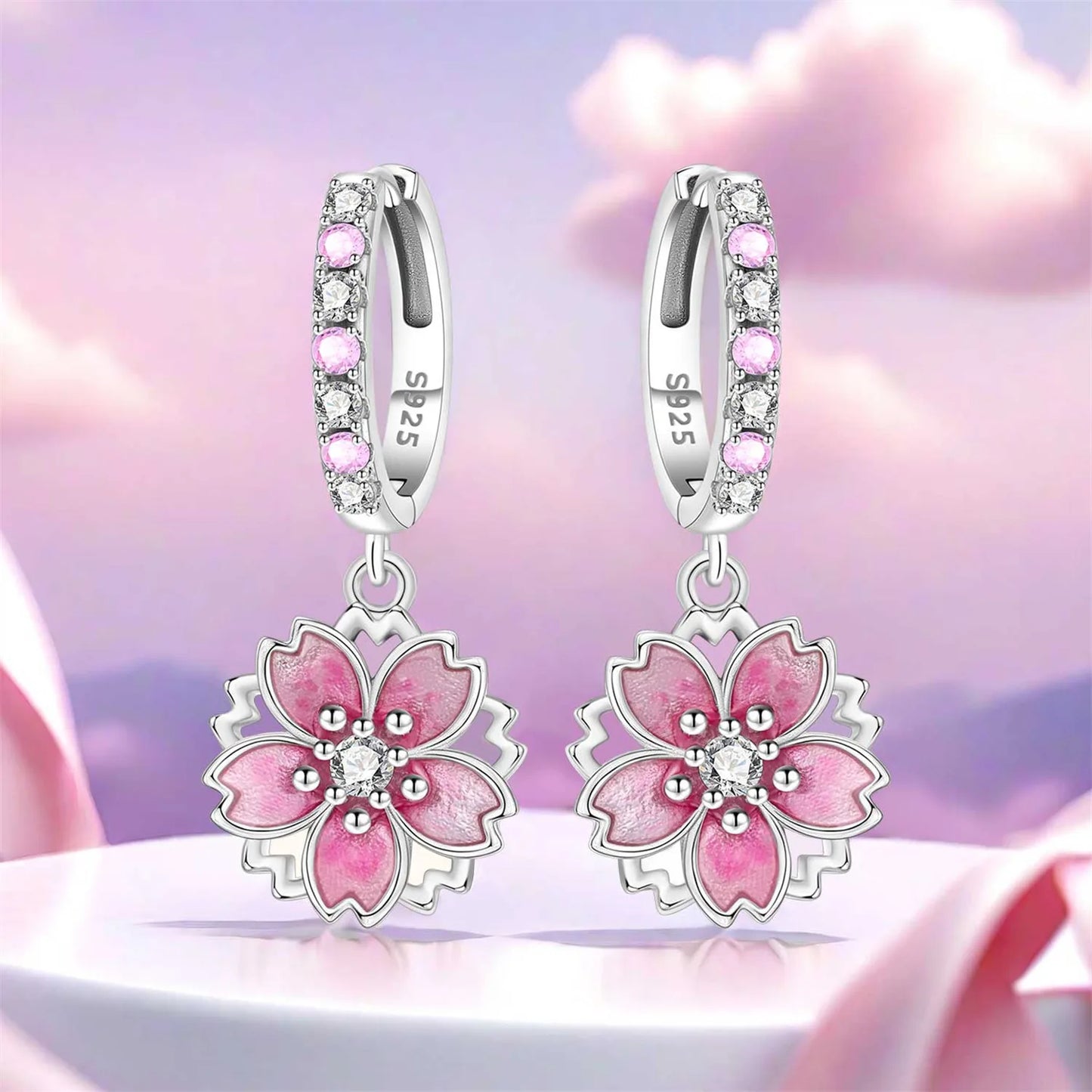 Pendientes de flor de cerezo rosa