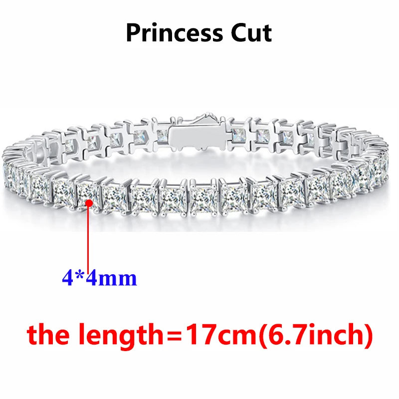 Pulsera de moissanita corte Princess 17cm