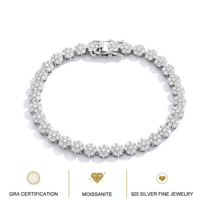 Pulseras de tenis con flor de moissanita completa