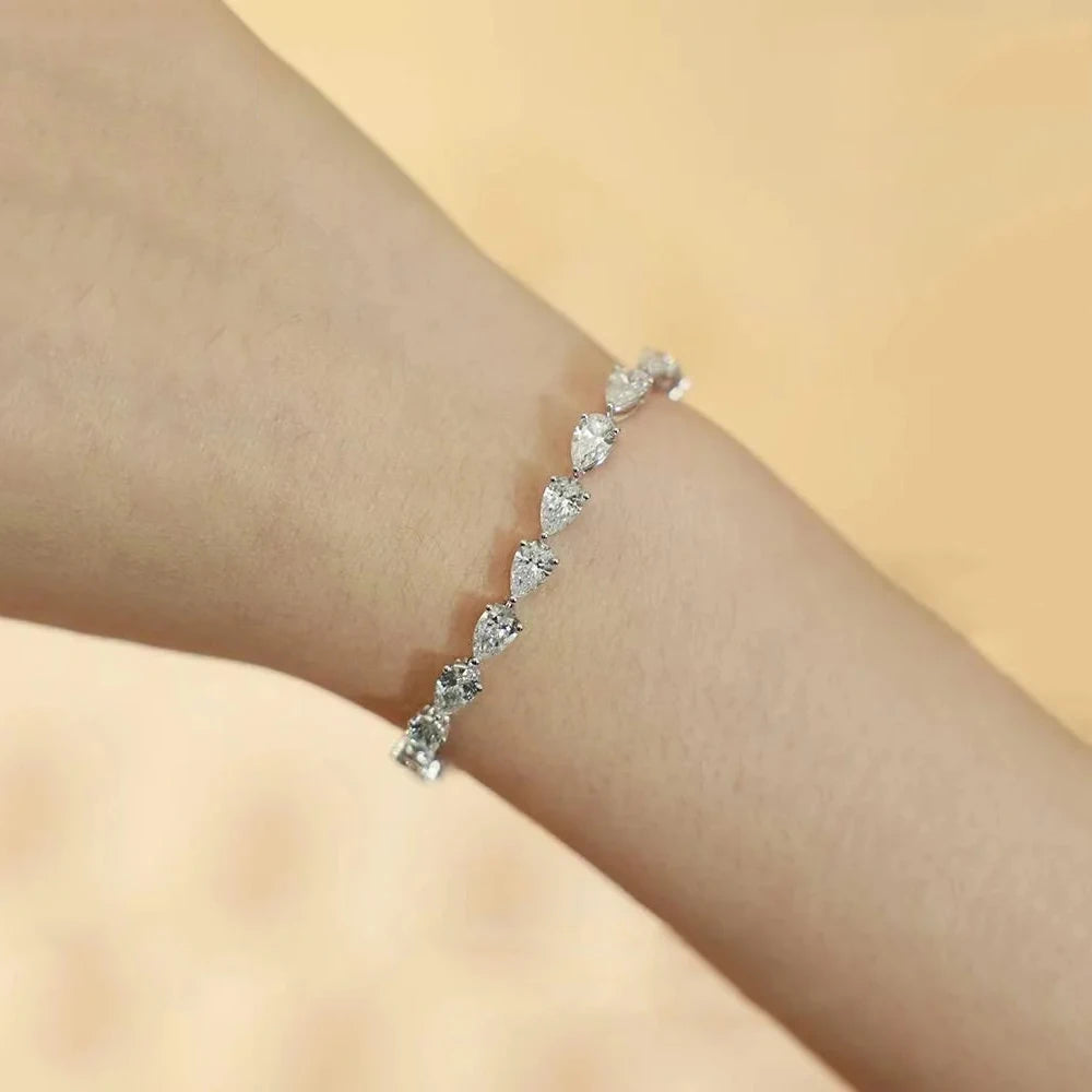 Pulsera de tenis de diamantes de moissanita con corte de pera de 3*5 mm