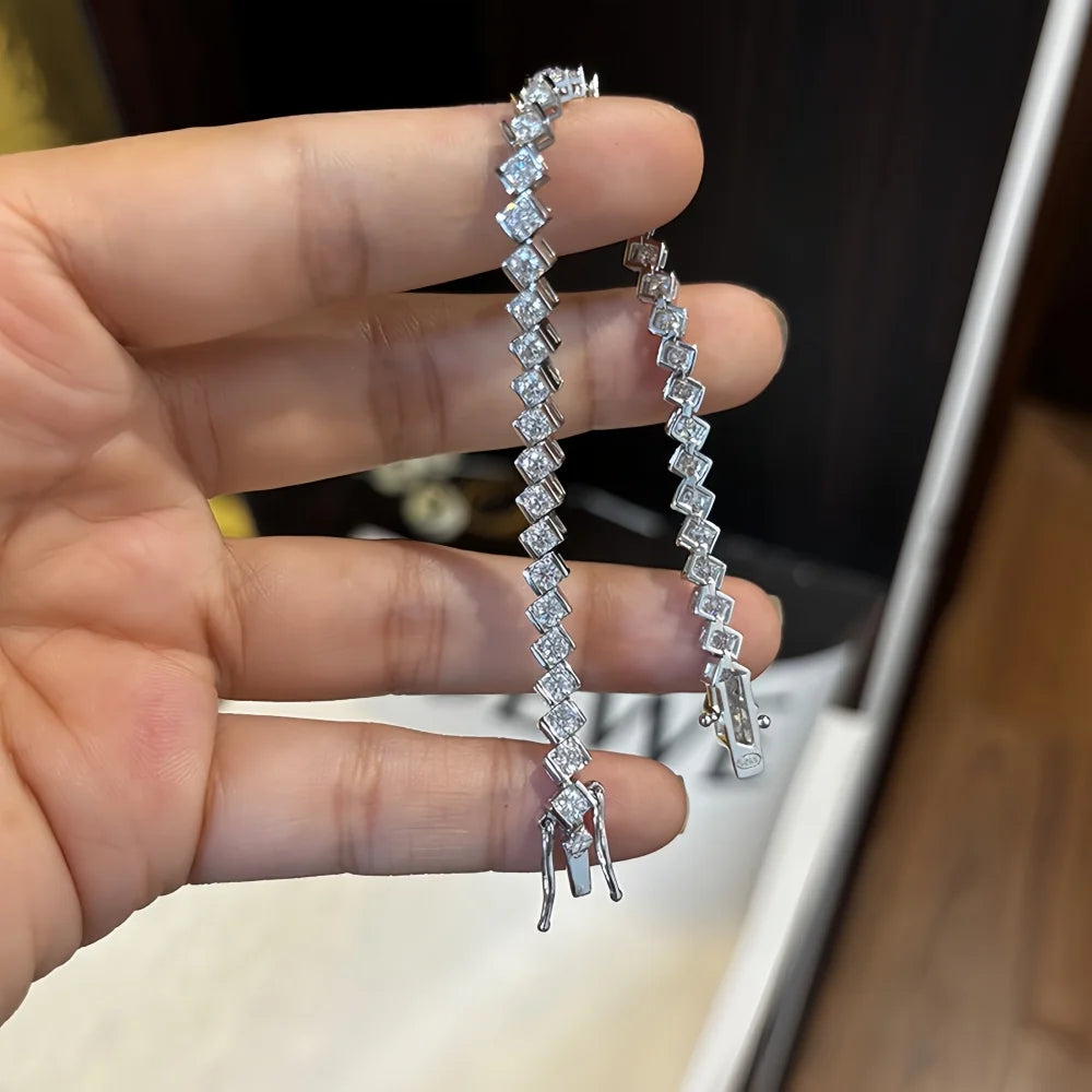 Pulseras de 3 mm con moissanita con forma de rombo