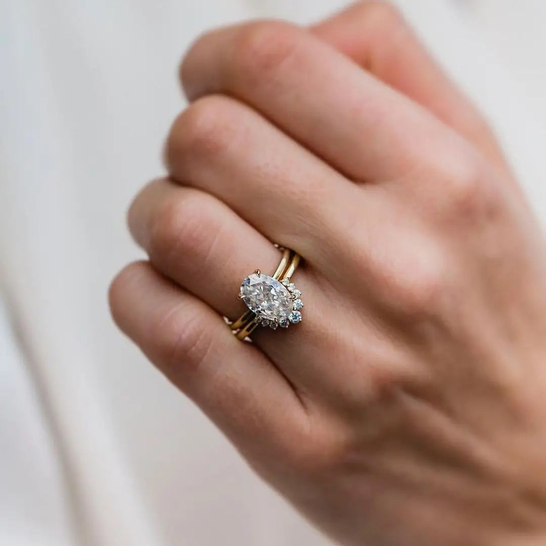 JOVOVASMILE-Juego de anillos de moissanita para mujer, sortija de oro de 14 quilates con corte ovalado de hielo picado, joyería con GRA, 2,5 quilates, 10x6,5mm