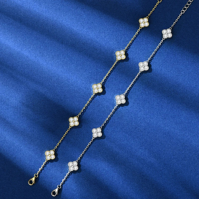 Pulsera de 3 mm con diseño de trébol de moissanita