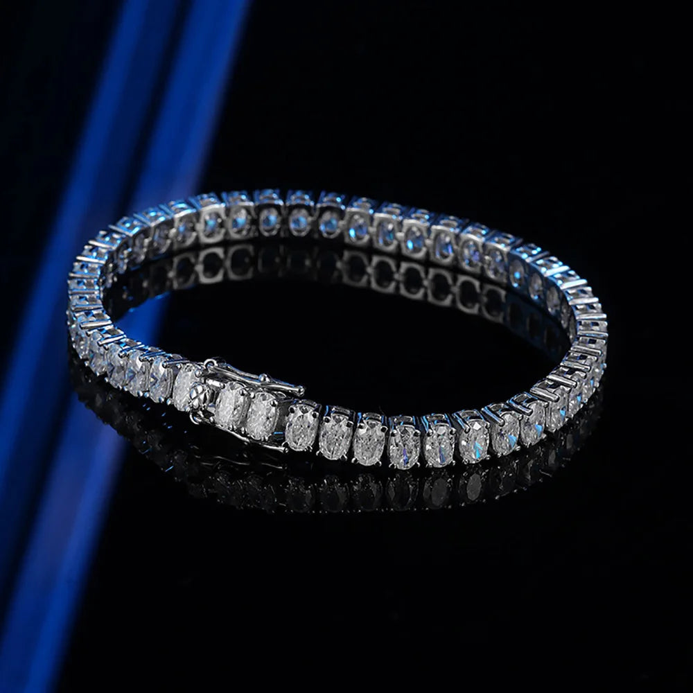 Pulsera tenis de moissanita corte ovalado