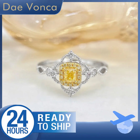 Anillo de diamante Natural con Halo amarillo de oro blanco de 18 quilates, anillo de diamante amarillo con corte cojín, anillo de diamante Milgrain Vintage para aniversario