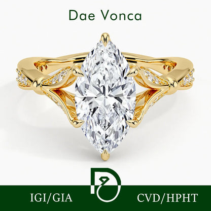 Anillo de compromiso IGI de diamante de corte marquesa de 1,0-3,0 quilates, oro amarillo de 18 quilates, anillo de diamante genuino cultivado en laboratorio, joyería de buenos de lujo