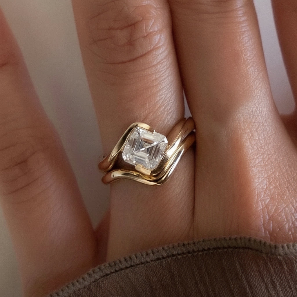 Conjunto de anillos de compromiso, moissanita con corte Asscher de 6x6mm