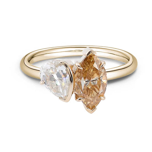 Anillos provenzales de moissanita Toi Et Moi de 10K/14K/18K para mujer, corte Marquesa, 1,5 CT, champán, Luruxy, anillos de compromiso, certificado GRA