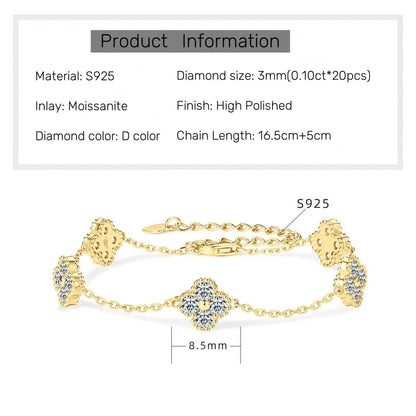 Pulsera de 3 mm con diseño de trébol de moissanita