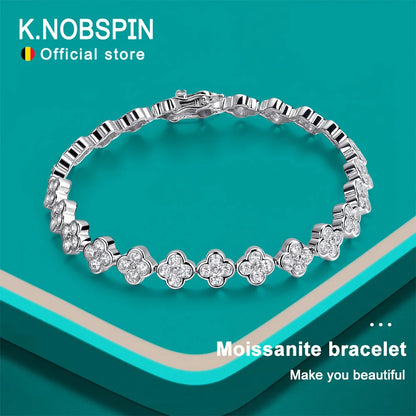 Pulsera de tenis de moissanita de 2 mm de trébol de cuatro hojas