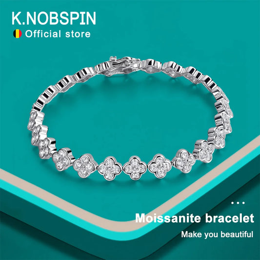 Pulsera de tenis de moissanita de 2 mm de trébol de cuatro hojas