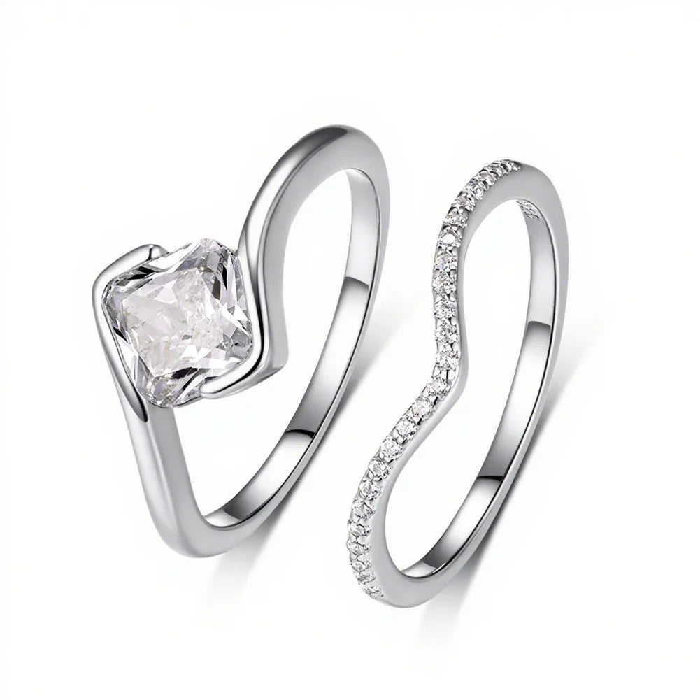 Conjunto de anillos de compromiso, moissanita con corte Asscher de 6x6mm