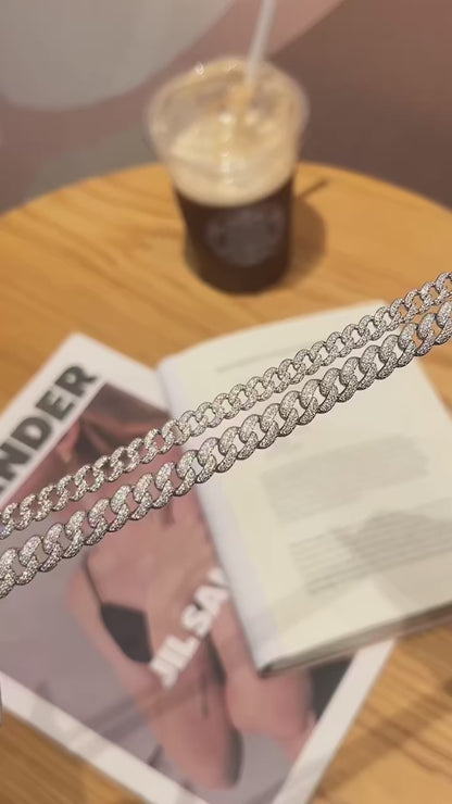 Cadena cubana de moissanita, Plata de Ley 925 chapada en oro de 18k