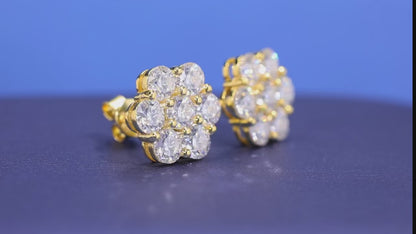 Aretes de moissanita diseño floral de 6 diamantes