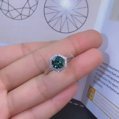 Anillo redondo de moissanita para mujer, 1 quilate, Color verde