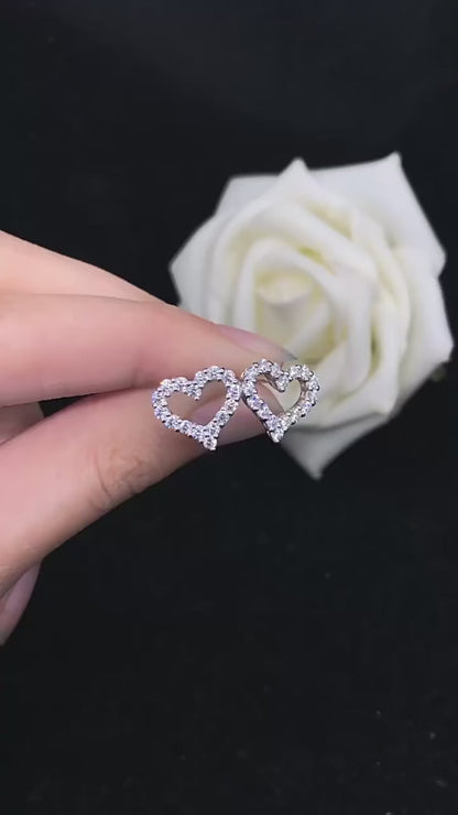 Aretes de corazón, plata con moissanita