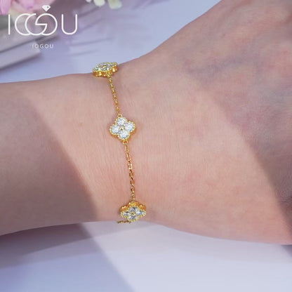 Pulsera de 3 mm con diseño de trébol de moissanita