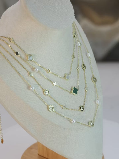 Gargantilla de plata S925 con diseño de trébol de cuatro hojas y hebra de conchas, estilo natural, regalo elegante para uso informal