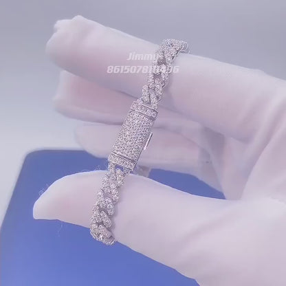 Pulsera de cubana de 6mm de plata sólida con moissanita vvs