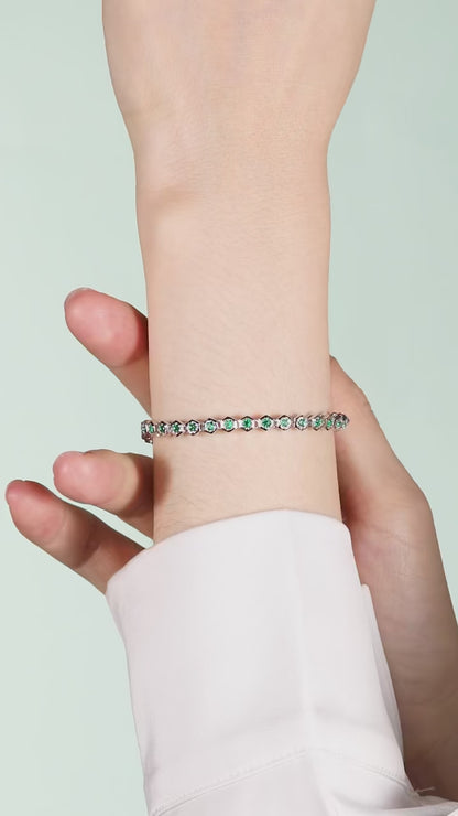 Nuevo brazalete de tenis de esmeralda cultivada en laboratorio de 2 mm,bisel hexagonal de panal